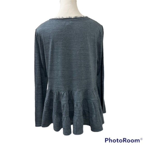 Anthropologie Deletta Thea Teal V-Neck Peplum Tiered Ruffle Long Sleeve Top Sz S - Picture 3 of 12